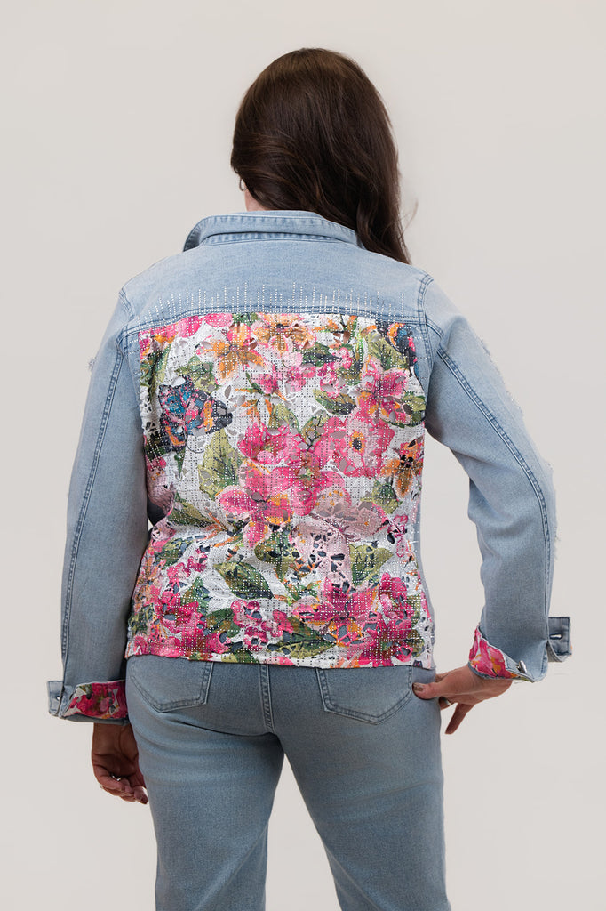 AZI Embellished Denim Jacket - Denim/Multicolor