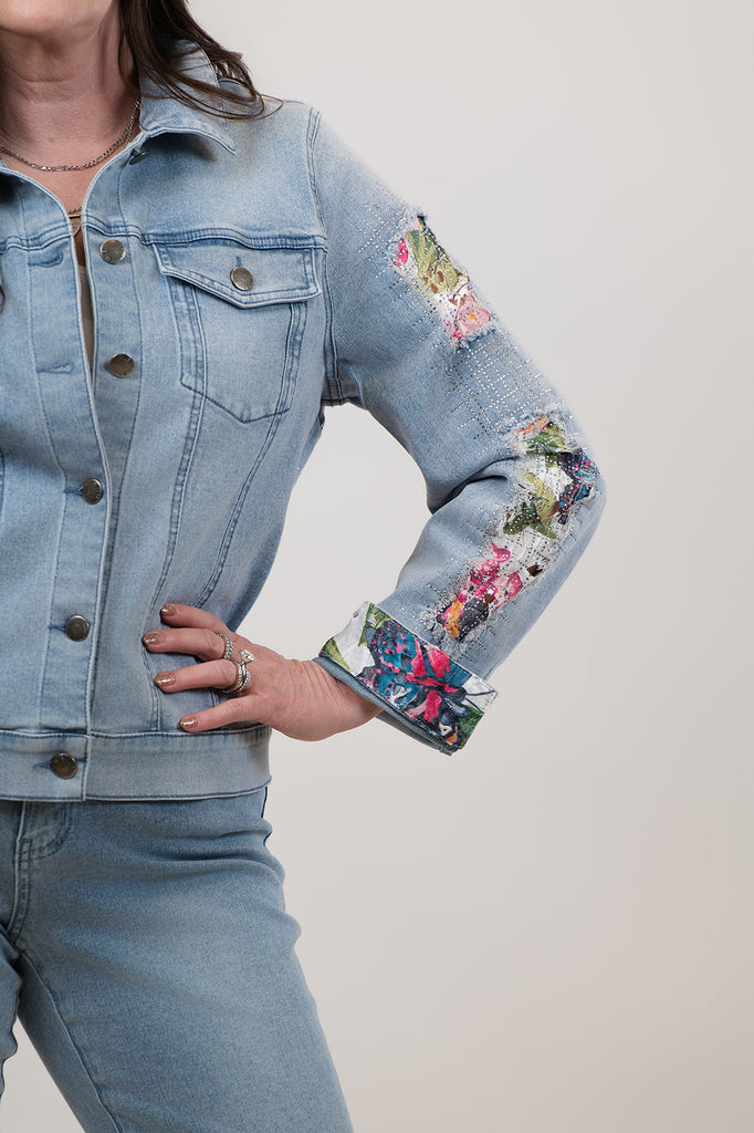 AZI Embellished Denim Jacket - Denim/Multicolor