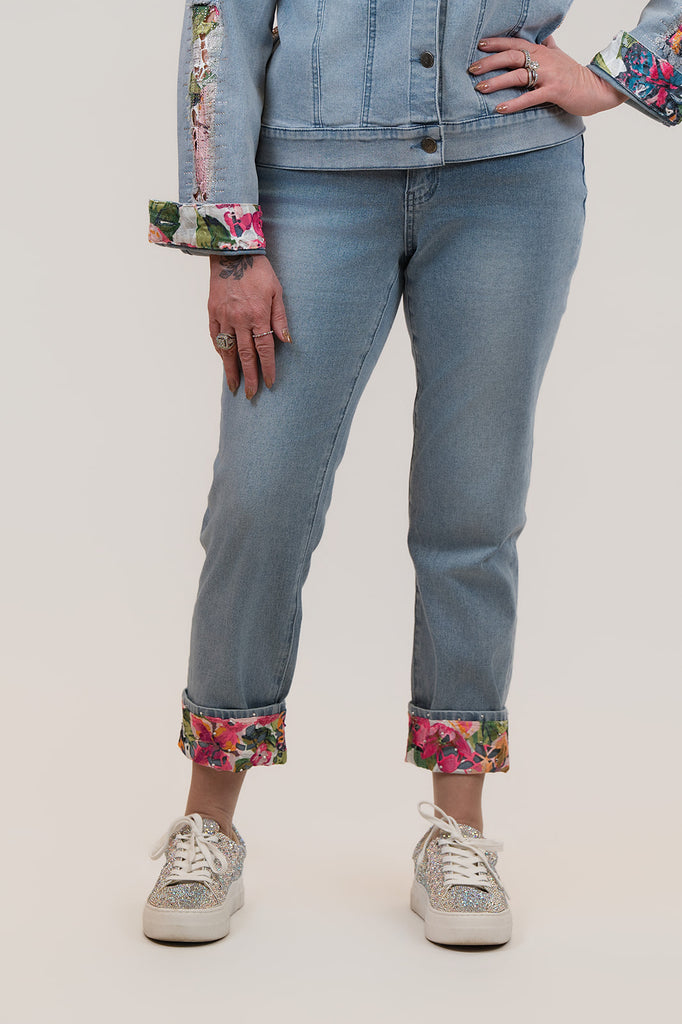 AZI Embellished Cuff Jean - Denim/Multicolor