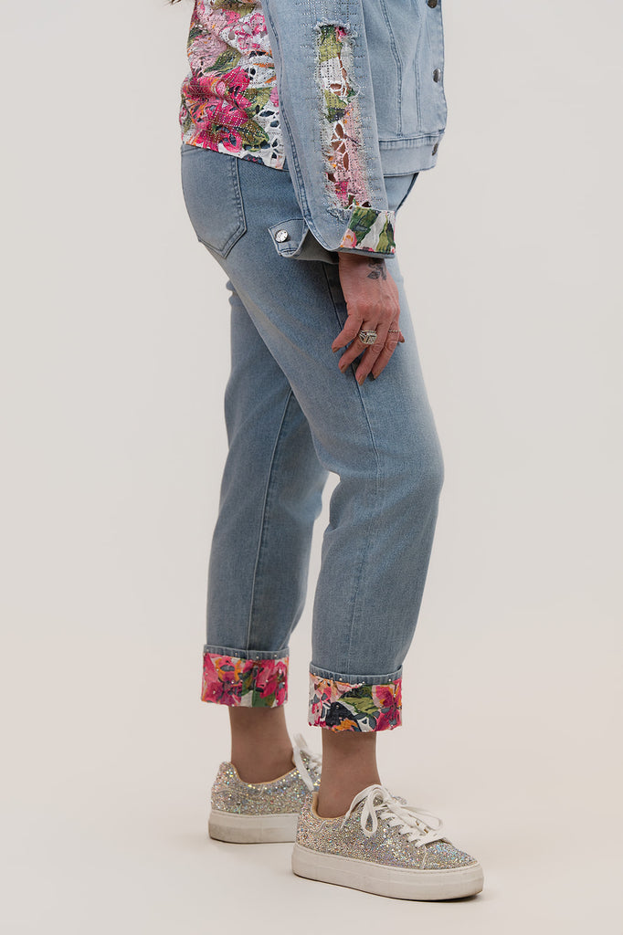 AZI Embellished Cuff Jean - Denim/Multicolor