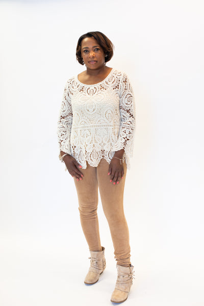 AZI Crochet Lace Bell Sleeve Top - Tan *Take an EXTRA 1/2 Off*