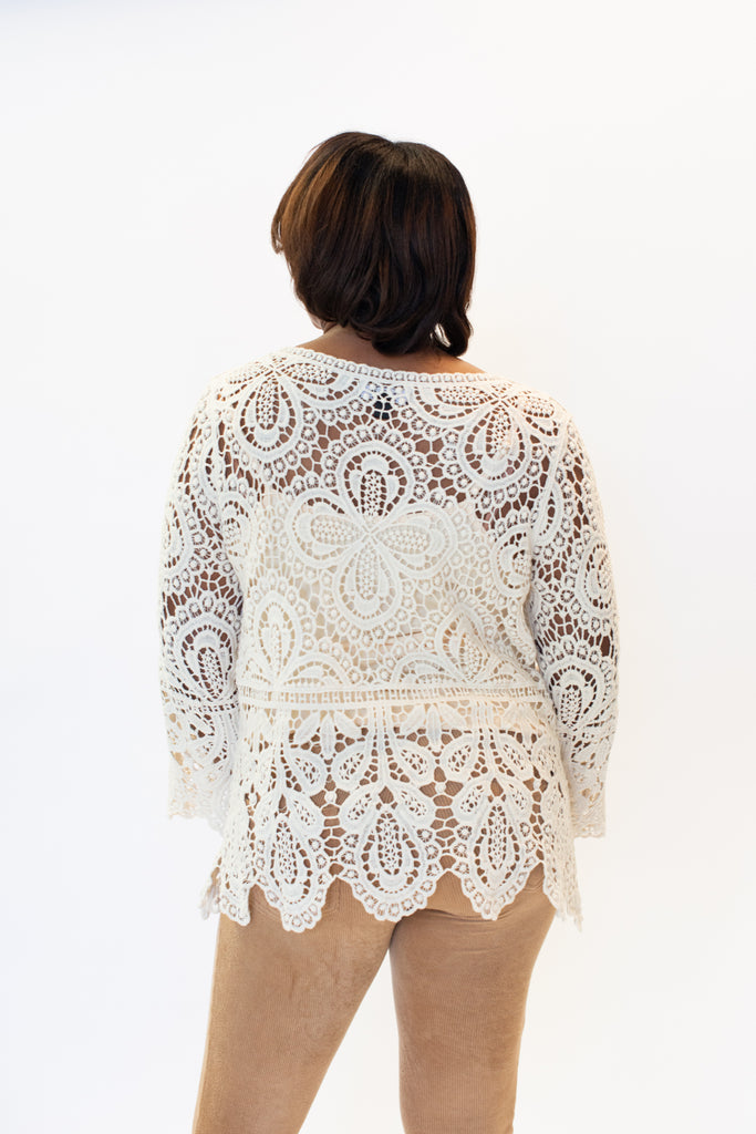 AZI Crochet Lace Bell Sleeve Top - Tan
