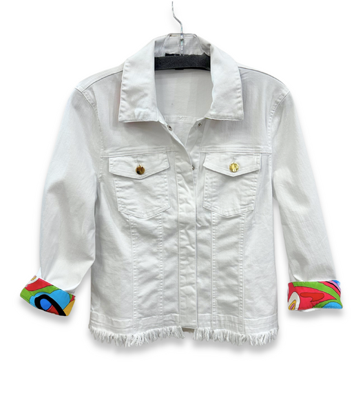 AZI Pucci Print Back Panel Jean Jacket - White/Multicolor