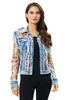 Image of Adore Apparel Embroidered Floral Mesh and Distressed Denim Jacket - Denim/Multicolor