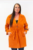 Image of Adore Apparel Faux Suede Leopard Print Tie Cuff Detail Belted Jacket - Orange *Take an EXTRA 1/2 Off*