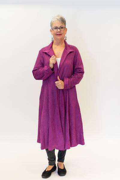 Adore Apparel Open Front Washable Faux Suede Duster - Eggplant