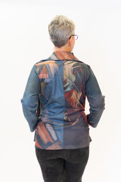 Adore Apparel Washable Faux Suede Abstract Print Jacket - Blue/Multicolor *Take an EXTRA 1/2 Off*