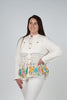 Image of Adore Apparel Floral Embroidered Mesh and Denim Peplum Jacket - White/Multicolor