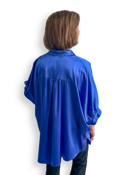 Adrienne Arizona Oversized Dolman Sleeve Hi/Low Blouse - Royal