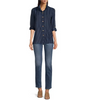 Image of Ali Miles Textured Stripe Wire Collar Tab Sleeve Blouse - Dark Navy