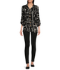 Image of Ali Miles Abstract Print Wire Collar Tab Sleeve Blouse - Black/White