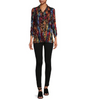 Image of Ali Miles Crinkle Knit Hi/Low Button Front Tunic Blouse - Line Multi