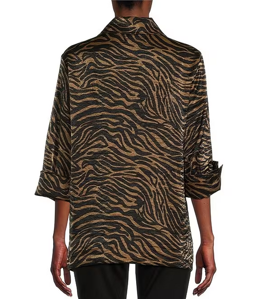 Ali Miles Shimmer Print Button Front Tunic Blouse - Zebra
