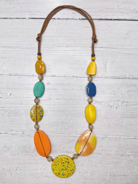 Alisha.D Handmade Resin and Wood Adjustable Cord Necklace - Yellow