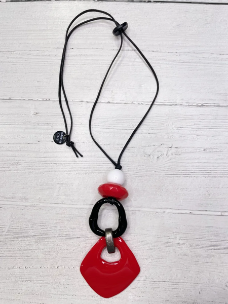 Alisha.D Chunky Drop Pendant Adjustable Necklace - Red/Black/White