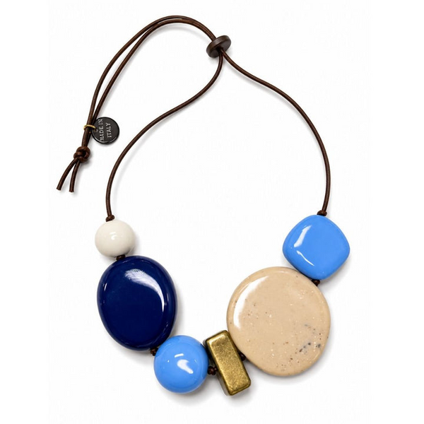 Alisha.D Chunky Resin Statement Necklace - Navy/Cream