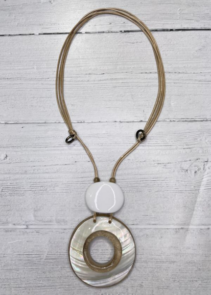 Alisha.D Handmade Round Resin Pendant Necklace - Beige