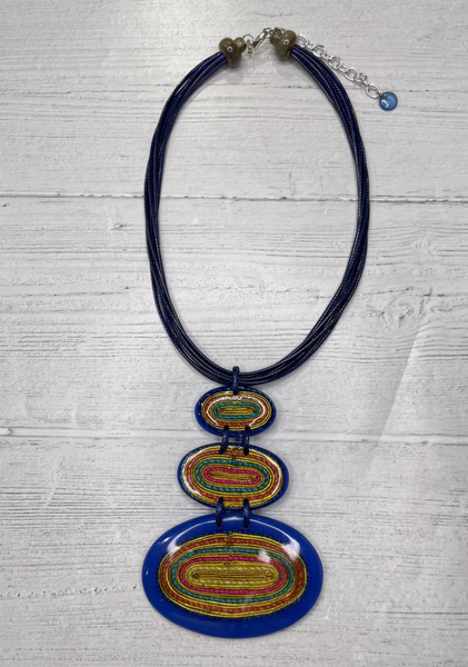 Alisha.D Triple Oval Pendant Statement Necklace - Blue/Multicolor