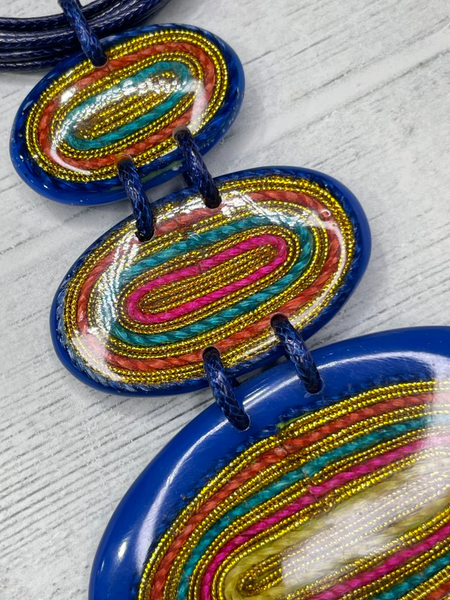 Alisha.D Triple Oval Pendant Statement Necklace - Blue/Multicolor