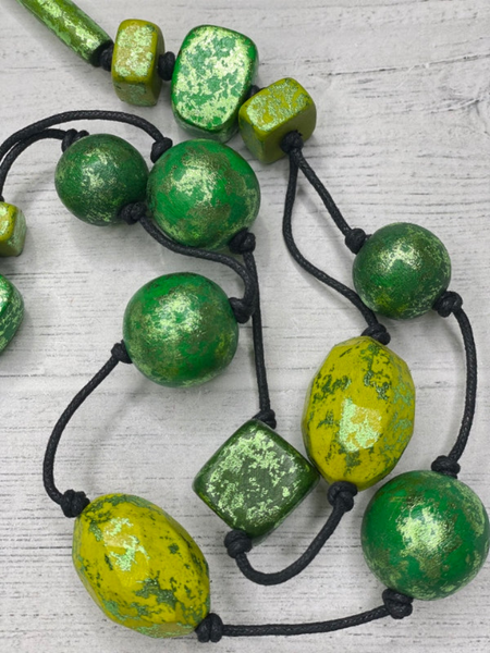 Alisha.D Double Strand Chunky Bead Adjustable Necklace - Green/Black