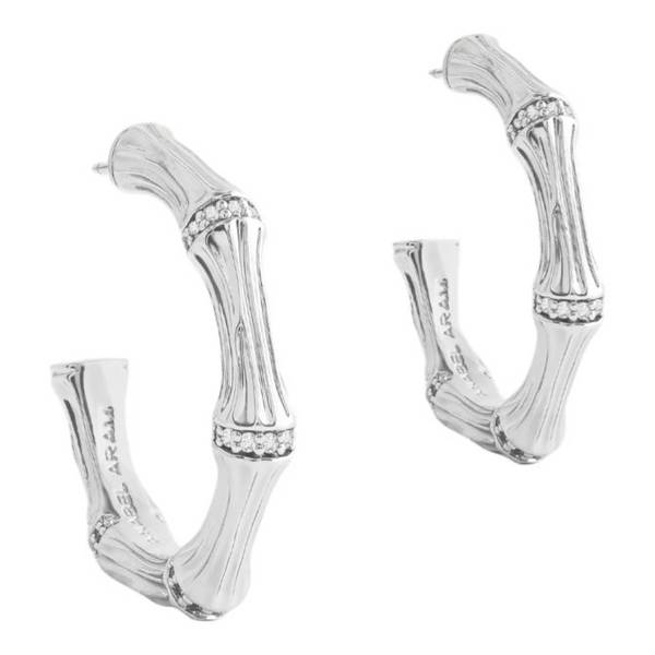 Anabel Aram Bamboo Medium Hoop Earring - Silver