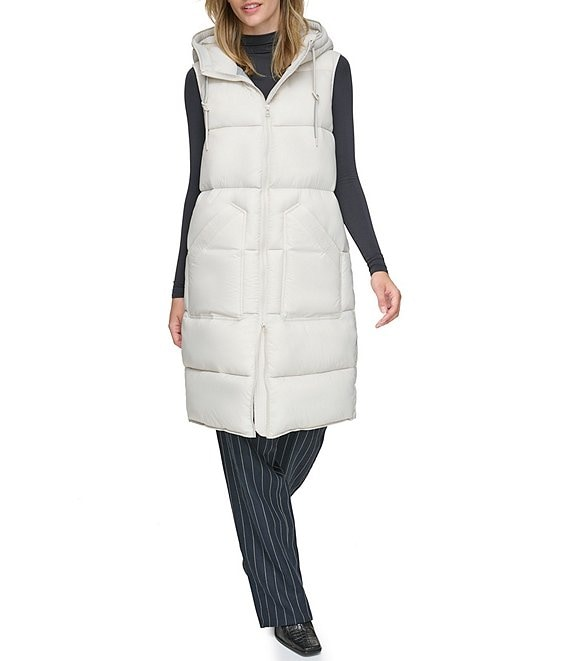 Andrew Marc Kerr Hooded Long Puffer Vest Moon Rippe s