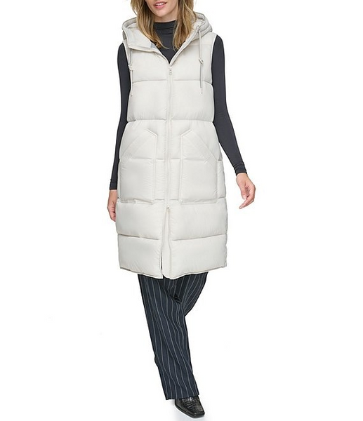 Andrew Marc Kerr Hooded Long Puffer Vest - Moon