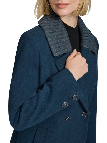 Andrew Marc Sloane Double Breasted Textured Twill Wool Blend Walker Coat - Midnight