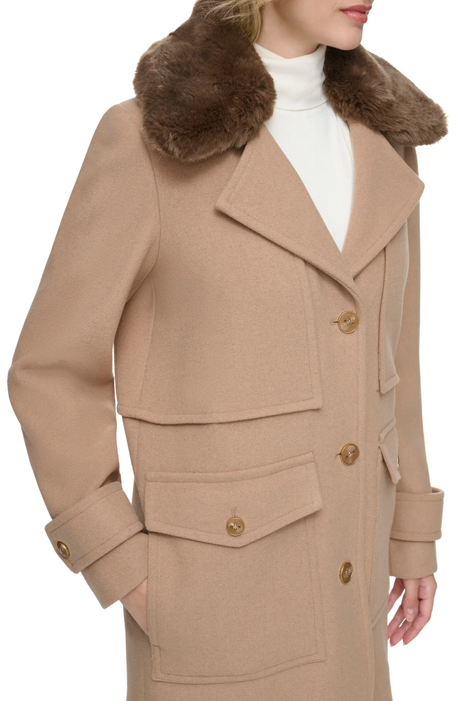 Andrew marc wool blend genuine dyed fox fur collar coat shop