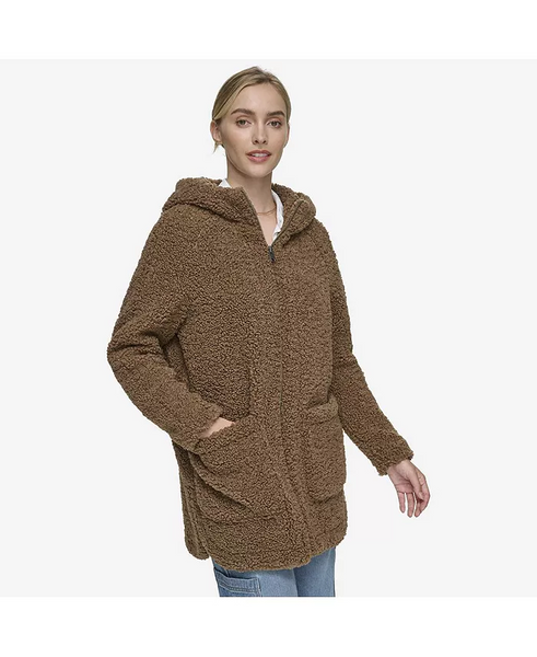 Andrew Marc Seneca Hooded Sherpa Coat - Walnut