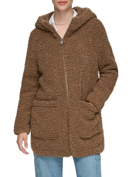 Andrew Marc Seneca Hooded Sherpa Coat - Walnut