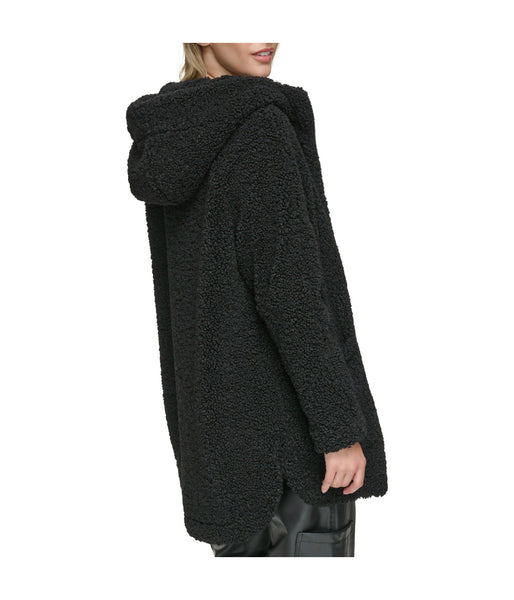 Andrew Marc Seneca Hooded Sherpa Coat - Black