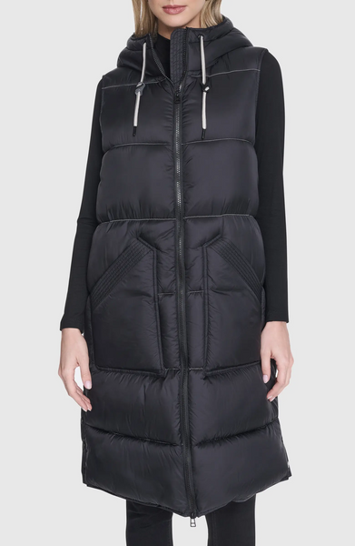 Andrew Marc Kerr Hooded Long Puffer Vest - Black