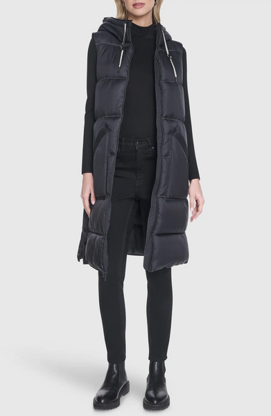 Andrew Marc Kerr Hooded Long Puffer Vest - Black
