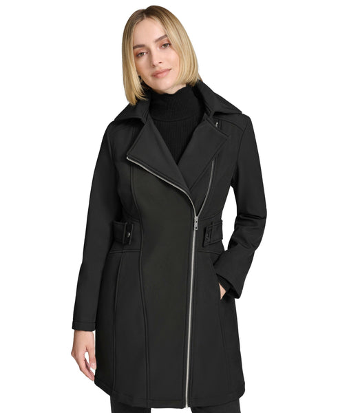 Andrew Marc Saylor Hooded Asymmetrical Soft Shell Coat - Black