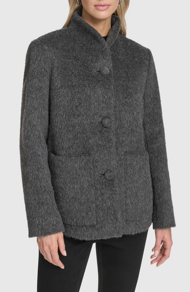 Andrew Marc Piper Eyelash Wool Blend Coat - Shale