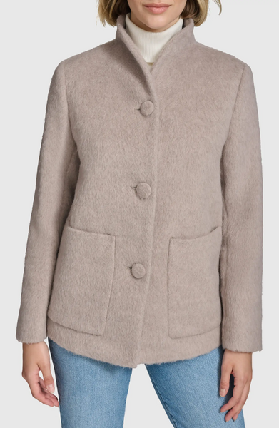 Andrew Marc Piper Eyelash Wool Blend Coat - Walnut