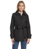 Image of Andrew Marc Brinklee Belted Mixed Quilt Hooded Short Trench Coat - Black