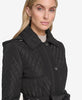 Image of Andrew Marc Brinklee Belted Mixed Quilt Hooded Short Trench Coat - Black