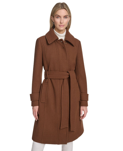 Andrew Marc Lawley Belted Wool Blend Trench Coat - Clay