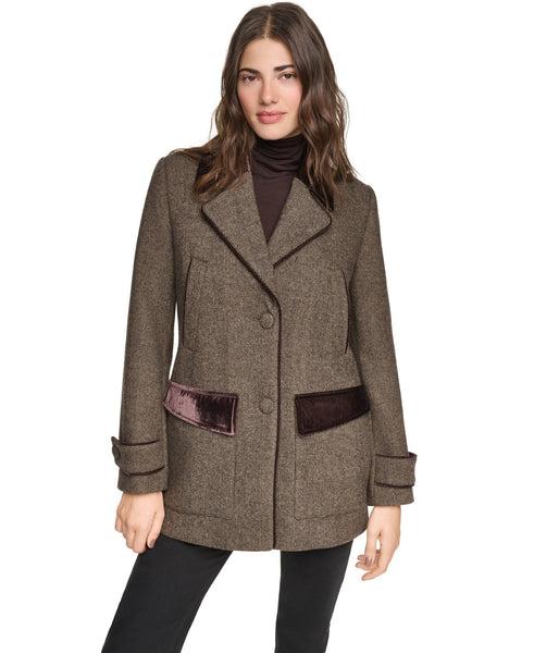 Andrew Marc Stansbury Herringbone Wool Blend Blazer Coat - Truffle