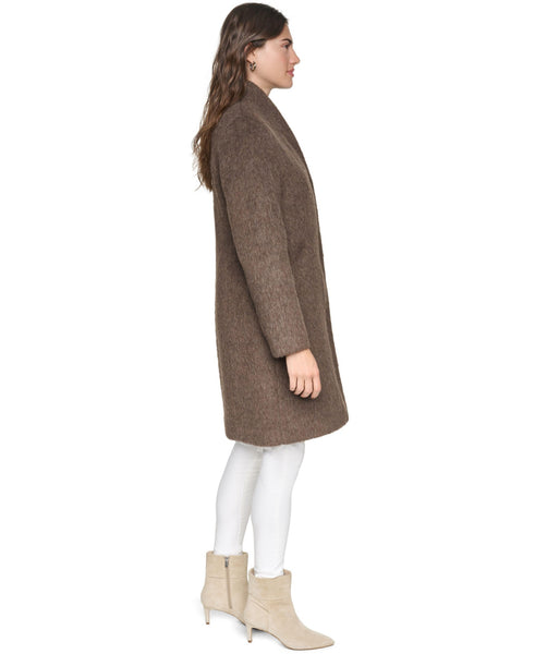 Andrew Marc Addison Stand Collar Eyelash Wool Blend Coat - Truffle