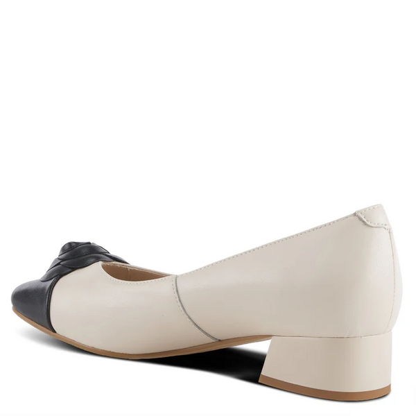 Azura Angelinite Rose Ornament Detail Low Block Heel Slip On - Bone/Black