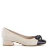 Image of Azura Angelinite Rose Ornament Detail Low Block Heel Slip On - Bone/Black
