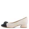 Image of Azura Angelinite Rose Ornament Detail Low Block Heel Slip On - Bone/Black