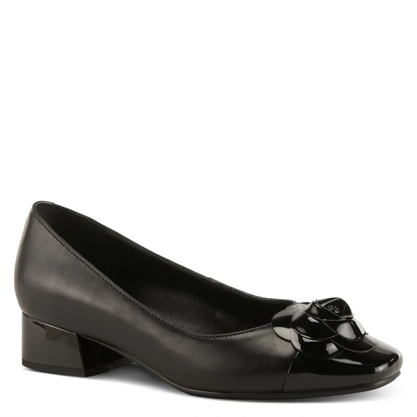 Azura Angelinite Rose Ornament Detail Low Block Heel Slip On - Black