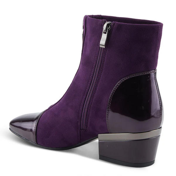 Azura Mozza Patent Detail Side Zip Low Heel Boot - Purple