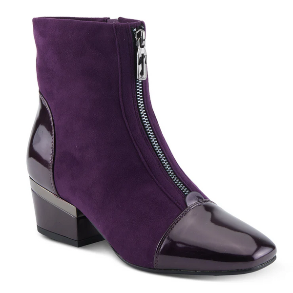 Azura Mozza Patent Detail Side Zip Low Heel Boot - Purple