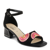 Image of Azura Abeaute Ankle Strap Embroidered Block Heel Sandal - Black/Multicolor