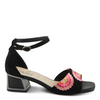 Image of Azura Abeaute Ankle Strap Embroidered Block Heel Sandal - Black/Multicolor
